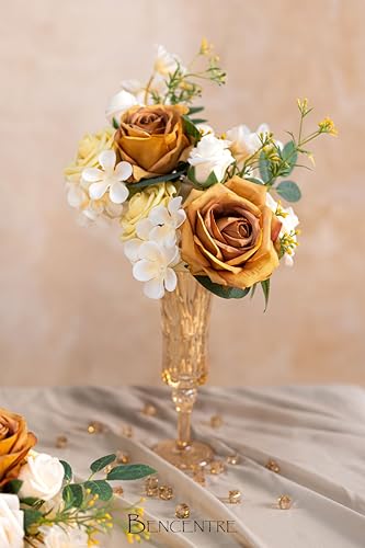 Terracotta Wedding Centerpieces Flowers Set of 6 Mini Bridesmaid Bouquets Pre-Made Flowers for Fall Wedding Decorations Artificial Flowers Mustard Yellow & Cream - color: France Terracotta