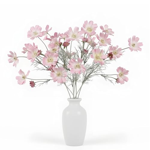 4 Pcs Pink Purple 24" Tall Artificial Cosmos Flowers for Vases, Fake Silk Daisy Floral Branches with Realistic Flocked Bendable Stems, Multi-Headed Faux Blooms for Table, Home Decor, Wedding - color: Purple Pink