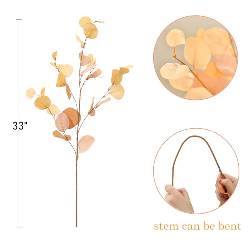 3 PCS Artificial Eucalyptus Stems Long 33" Fake Eucalyptus Leaves Branches for Vase Home Wedding Party Decorations, Champagne - color: Champagne*3