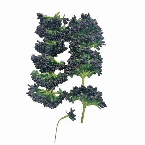 Rikyo 144pcs Artificial Mini Black Flower Stamen Pistil and Soft Stem,20mm | Tiny Berry for DIY Wedding Make Bridal Hair Clips,Cake Top,Wrist Corsage Boutonniere,Candle Rings Wreath Bracelet Flower - color: Black