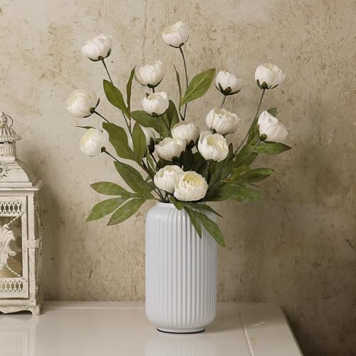 VIERENA 6 Pcs Faux Silk Peony Artificial Flowers for Vase -27", Bulk Fake Peonies Branches with Stems for DIY Bouquet Centerpieces Wedding Fillers Arrangements Shower Decorations (Cream) - color: Cream