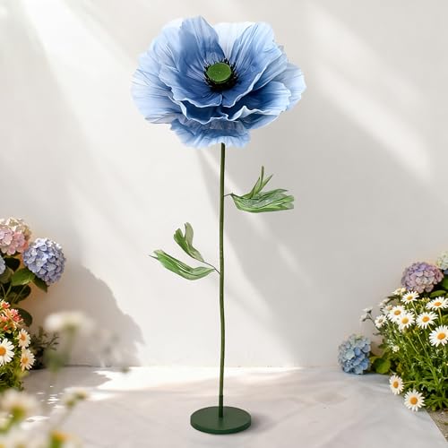 Standing Corn Poppy, Giant 5.58ft Life-Size Faux Blooms with Flexible Stem Metal Base Oversized Wedding Arch Decor,Garden Window Display(Blue,1) - color: Blue