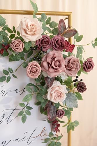 Ling's Moment Wedding Artificial Welcome Sign Flowers Swag Arch Floral Garland Decorations Dusty Rose Mauve For Ceremony Reception Entrance Entryway Party Banquets Easel Home Outdoor(NOT INCLUDE SIGN) - color: Dusty Rose & Mauve