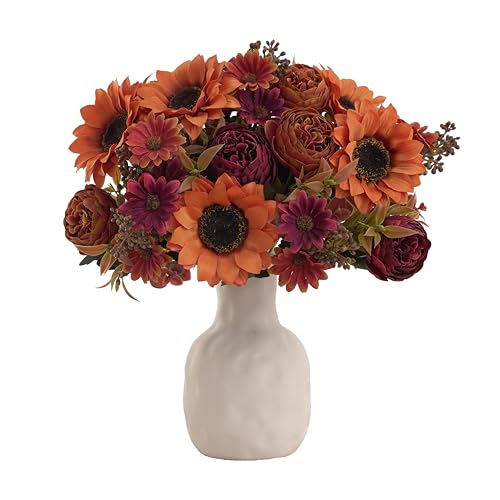 3 Bunches Sunflowers Fake Flowers, Fall Silk Artificial Sunflowers Decorations for Home Office, Wedding, Autumn Floral Arrangements, Halloween, Thanksgiving, Harvest Festival Decoration - color: Deep Yellow