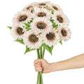 12Pcs 25.6" Artificial Sunflowers Long Stem Artificial Flowers for Tall Vase 5.9" White Fake Sunflowers Bouquet Spring Summer Flower Arrangements for Table Centerpieces Home Wedding Party Decor