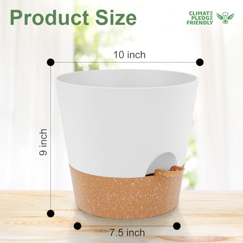 YNNICO 10 inch Plant Pots, Self-Watering Planters with Drainage Holes & Saucers for Indoor and Outdoor Plants (2-Pack,White - color: White, size: 10 inch
