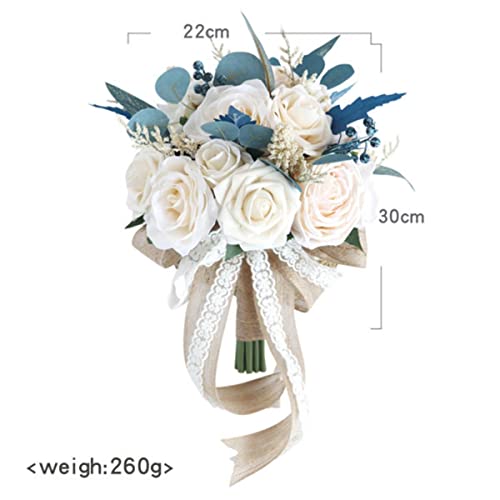 MOJUN Wedding Bouquets for Bride Bridesmaid Bouquet Dusty Blue Artificial Roses Flowers for Wedding Bridal Shower Valentine's Day Party Church Home Decoration - color: Dusty Blue Bouquet a