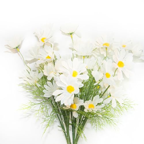 Artificial Daisies for Outdoors, 20.8 Inch White Daisy Artificial Flowers, 10 Bundles Faux Wildflowers for Decoration, Wedding, Table Centerpiece - color: White
