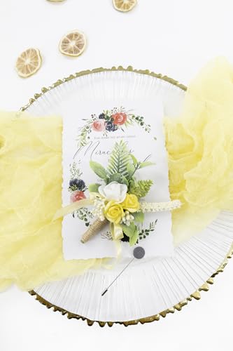 Yellow Corsage and Boutonniere Set Wrist Corsage Wristlet for Prom Groom Flower Boutonniere for Men Wedding Party Homecoming Accessories Suit - color: Yellow