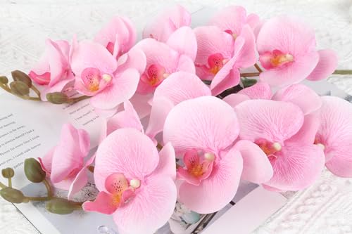 38 Inch 6 PCS Orchids Artificial Flowers Pink Fake Orchids Velvet Silk Orchids Faux Orchid Flowers Long Stem Artificial Flowers for Tall Vase for Home Wedding Decoration(Baby Pink) - color: Baby Pink