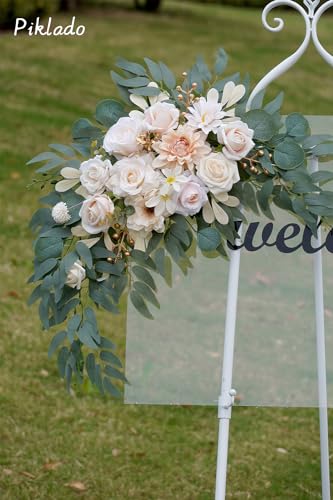Faux Flower Swag Set of 2 for Wedding Welcome Signs Floral Swag Wedding Reception Ceremony Signs Decor (Champagne & Cream) - color: Champagne & Cream