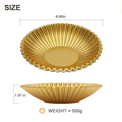 Gold Small Decorative Bowl for Home - Stylish Purse Bowls - Key Bowl for Entryway Table - Artificial Resin Scalloped Ruffle Bowl Display Centerpiece - color: Gold, size: 8.65 inch