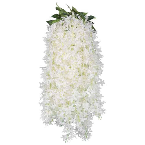 RECUTMS Artificial Lilac Flowers Garland 8Pcs-24Branches 33.5in Fake Syringa Wisteria Vines Faux Silk Lilac Hanging Floral Decoration for Indoor Outdoor Wedding Arch Birthday Party Garden (White) - color: White