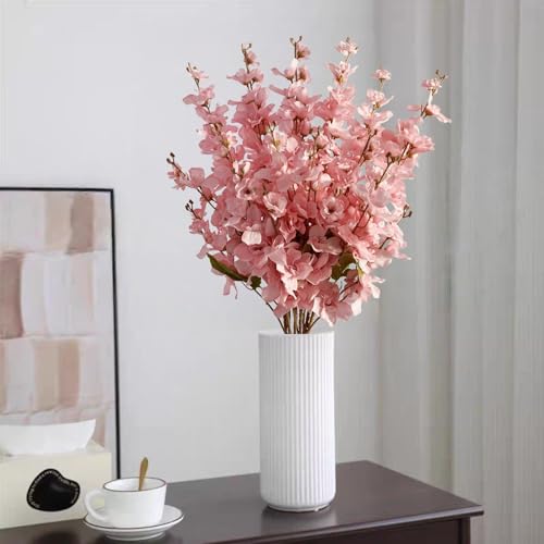 6PCS Light Pink Delphinium Artificial Flowers Espigas para Jarrones Fake White Flowers Tall Flowers for Floor Vase Flowers for Tall Vase Floral Arrangements Home Table Wedding Decor - color: Light Pink
