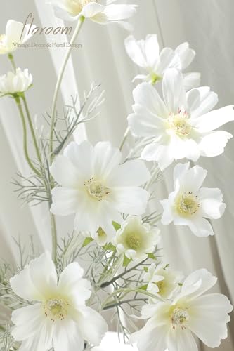 Floroom 5 Pcs Artificial Flowers Ivory Fake Cosmos Faux Silk Flower for Indoor Home Decor, Party Arrangements, Wedding Bouquets, Floral Table Centerpieces, and Decorations - color: Ivory