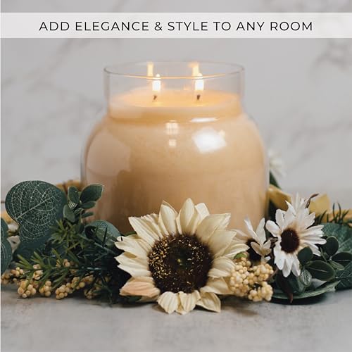 A Cheerful Giver Small Wreath Candle Ring White Sunflower Artificial Floral Decor for Candles Centerpieces & Home Accents