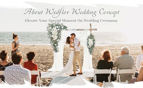 Wedding Arch Flowers with Drapes Kit (Pack of 4) - 2pcs Artificial Ivory & White Deluxe Swag with 2pcs Sheer Drapes for Wedding Ceremony Arbor Reception Backdrop Rose Floral Decoration - color: Ivory & White