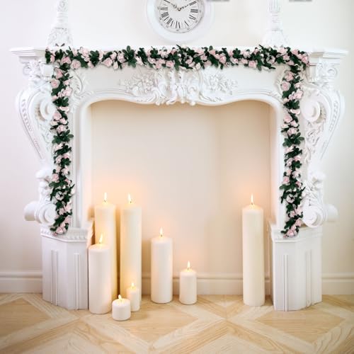8Pcs 63Ft Light Pink Rose Garland, Fake Flower Vines, Artificial Vine Flowers, Rose Hanging Garland for Party Wedding, Garden, Room Table, Christmas, Backdrop Wall Arch Decor - color: Light Pink, size: 8Pcs-63Ft