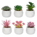 Artificial Succulents, Set of 6, White Plastic Pots | Small Fake Desk Plants, Realistic Succulent Plants, For Shelf Bedroom Balcony Windowsills Office Room Decor