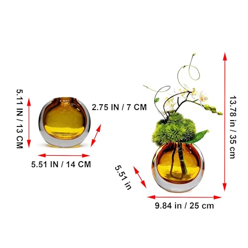 Artificial Orchids, White, in Translucent Bubble Glass Vase, Amber | Look Real, Realistic Appearance, Flower Arrangement - color: Amber