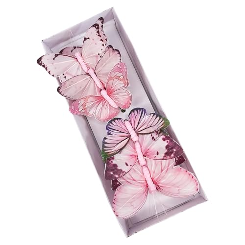 Cartanfill- Artificial Feather Simulation Butterfly Party Decoration Set, a Set of 12 Pieces with Clips, Used for Home Decoration in 12 Colors.… (C Wire) - color: C Wire