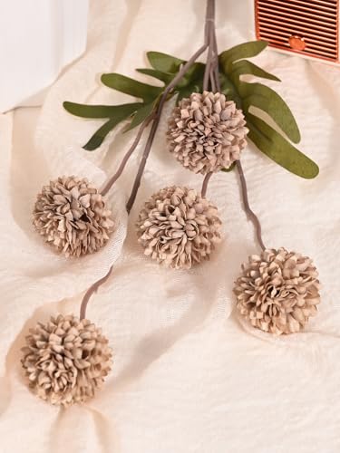 Waipfaru 10pcs Fake Silk Pompon Mum Artificial Flowers, Bulk Faux Mini Chrysanthemums, for Centerpieces Wedding Fillers Champagne Arrangements, No vase, Brown - color: Brown