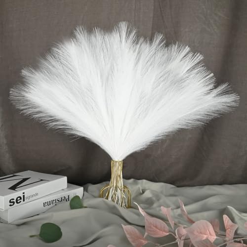 U-LIAN 12PCS Faux Pampas Grass 24 Inch, Small Artificial Pampas Grass Decor for Vase, Fake Fluffy Floral, Artificial Dried Flowers, Dry Plant Home Wedding Boho Decor(White) - color: White, size: 24"-12 PCS