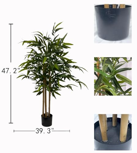 Kiko Artificial Plant Bamboo Tree -4 Ft Tall Fake Floor Plant with Plastic Pot for Office, Gymnasium Room, Living Room, Dinner Room, Shopping mall, and Other Decoration for Indoors - color: Gn