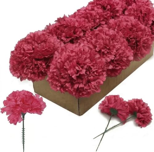 Larksilk 1000 Pack Artificial Carnations - Bulk Silk Flowers for Weddings, Mother's Day, Graduations, Easter & Memorial Day - 3.5" Heads, 5" Stems, Real Touch Petals, 18 Colors Available - Fuchsia - color: Fuchsia, size: 1000