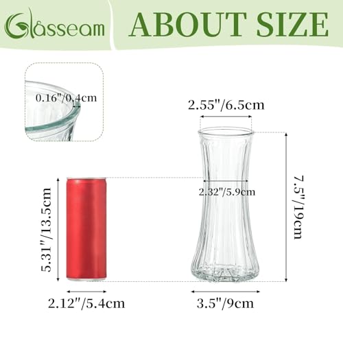 Glasseam Glass Vase for Home Decor: Clear Flower Vases for Living Room Kitchen Bathroom Wedding Table Centerpieces - 7.5" Tall Modern Vintage Decorations for Bouquet Pampas Grass Lego Flowers