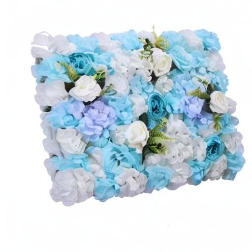 Artificial Flower Wall Panels, 6 Pcs Rose Peony Flower Leaves Wall Backdrop Fake Flowers Wall Panel for Party Wedding 24" X 16" Light Blue - color: 6 Pcs Light Blue