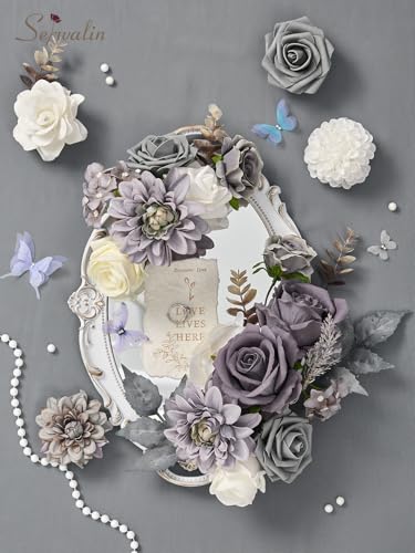 Serwalin Grey Artificial Flowers, Silk Fake Flowers for DIY Wedding Bridal Bouquets, Wedding Cake Flowers for Table Centerpieces Baby Shower Birthday Party Home Decorations - color: A Blooming Grey, size: 1 Box