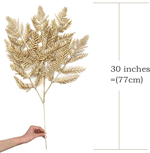 CATTREE Gold Ferns Artificial Plants Large Tall 30" 2 Pack Christmas Decorations, Fake Golden Boston Leaves Plastic Fern Palm Bushes Faux Shrubs Simulated Leaf for Party Wedding DIY Décor - color: (Tall) Golden Fern Leaves - 2 Pcs