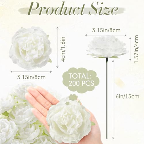Thiccywoov 200 Pcs Flowers Long Stem Artificial Rose Bulk, 3.2 Inches Silk Rose Head Flowers Faux for Wedding Bridal Bouquet Independence Day Home Floral DIY Centerpieces Party Decoration(White) - color: White