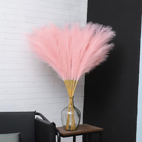 43" Pink Pampas Grass Decor - 8pc Tall Faux Fluffy Pampas Grass for Wedding, Boho, Home, Baby Shower, Mother's Day Decor - color: Light Pink