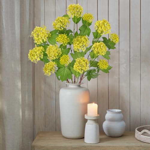 Faux Hydrangea Flowers 24" Yellow Artificial Hydrangea Spray with 3 Flower Heads, 5 Per Bag.Faux Hydrangeas Plastic Flowers Fake Hydrangeas for Indoor Outdoor Wedding Table Centerpieces Decor - color: Yellow #5