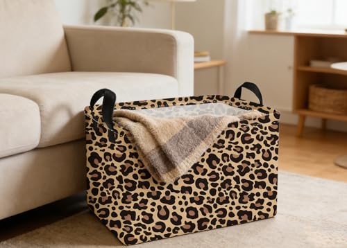 Essme Rectangular Kids Baskets,Leopard Print Storage Box,Cute Basket for Kids with Handles for Room Decor, Book Bins,Shelf Basket.(Leopard Print) - color: Leopard Print
