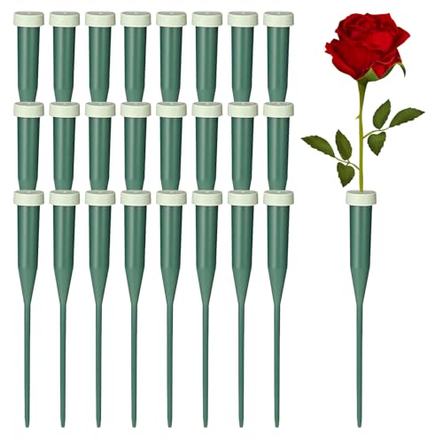 25 PCS Floral Water Tubes, 5.7 Inch Green Floral Water Tubes Single Flower Stem Waters Tube Plastic Flower Tube Vials with Caps Arrangements Supplies for Valentine's Day Wedding Birthday Supplies