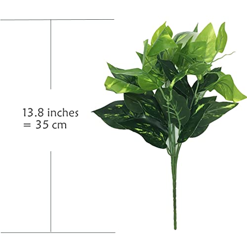 Artificial Scindapsus Aureus Decor, Plastic Realistic Green Leaves Shrubs Fake Plants Faux Grass Bushes Greenery for Indoor Outdoor Home Garden Verandah Office Table Arrangements Decoration 4 Pack - color: Scindapsus - 4 Pack