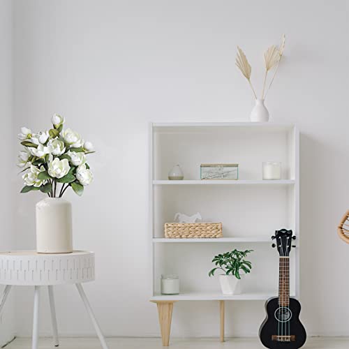 LIUCOGXI 4 Pcs Vintage 12 Heads Artificial Magnolia Flower Foam Long Stem Flower Bouquet with Green Leaves Arrangement for Home Living Room Wedding Bridal Bouquet Bedroom Floor Vase Decoration - color: 4 Pcs White Magnolia