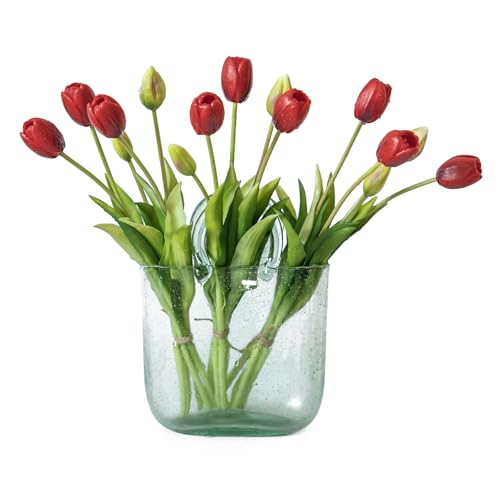DUYONE 15Pcs Artificial Tulips Flowers, Soft Touch Realistic Latex Tulips Bouquet for Home Office Wedding Party Garden Decor, Fake Flowers for Centerpieces Dining Table Living Room Spring-B Red - color: B Style-15pcs Red (No Vase)