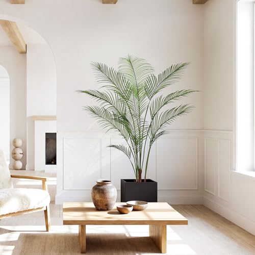 Artificial Palm Tree 5FT Tall Faux Palm Tree Indoor Fake Plants Faux Tropical Plant, UV Resistant & Maintenance Free Indoor/Outdoor Fake Tree in Pot for Home Office Living Room Patio Decor - style: 5FT Fine Leaved