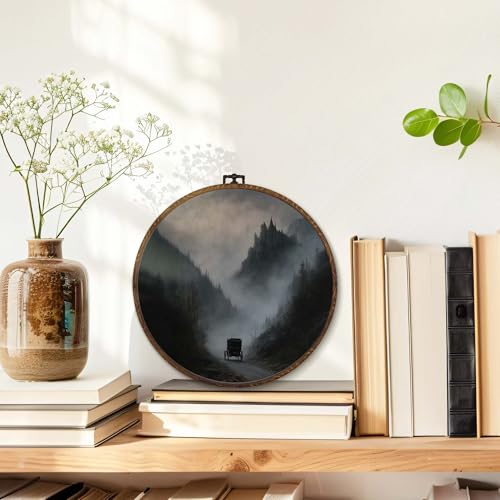 MOTERMATE Vintage Dark Academia Castle Wall Art Decor Round Framed, Moody Forest Landscape Canvas Wall Art Artwork Prints, Gothic Vampire Hanging Decor Decorations for Bedroom Living Room, 10x10 Inch - color: darkcastle