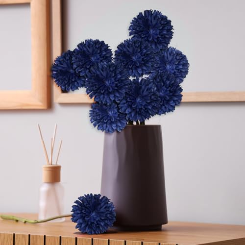 36 Pcs Artificial Chrysanthemums Flowers Blue Ball Flower Silk Fake Mums Flowers for Home Decor Outdoor Wedding Floral Arrangement St Patricks Day Table Centerpiece - color: Blue