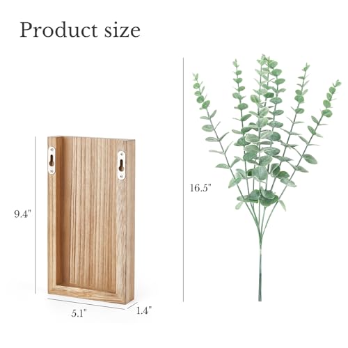 Dahey 2 Pack Wood Wall Planter Vase with Artificial Eucalyptus Farmhouse Wall Hanging Decor Pocket Planter for Indoor Fake Plants Greenery Flowers, livingroom Bedroom Kitchen Home Office Decoration - color: Natural
