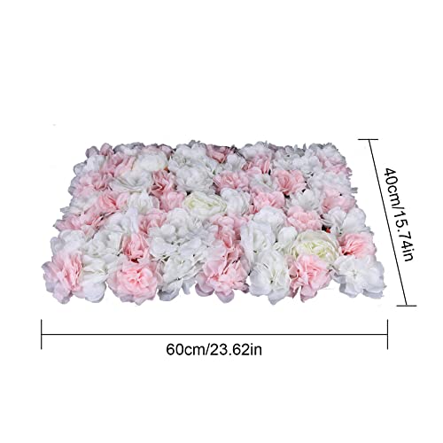 DNYSYSJ Flower Wall 12PCS 23.62" x 15.75" x 0.79" Lifelike Baby Pink Hydrangea Artificial White Rose Flowers Panel Silk Fabric Wall Mat for Garden Patio Wedding Stage Indoor Outdoor Decor - color: Baby Pink, size: 12 pieces