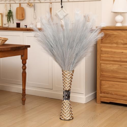 Wertuirk Silver Pampas Grass Decor, 8 Pcs 45 Inch Tall Large Faux Pompous Grass, Long Artificial Flowers for Floor Vases, Wedding Centerpieces, Baby Shower and Home Decoration (Silver) - color: Silver