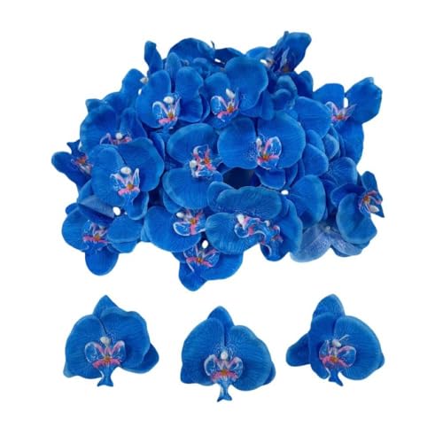 Corkwaw 50 Pcs Orchid Petals Artificial Decorations Orchids Heads Flowers Faux Silk Phalaenopsis Butterfly Flower Heads for Handmade DIY Home Wedding Party Decoration (Blue) - color: Blue