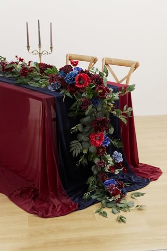 MISSPIN 9FT Eucalyptus and Willow Leaf Garland,Artificial Flowers Fake Flower Peony Rose Vine Greenery Decorative Wall Hanging Plant for Wedding Arch Door Arrangement Party Decor - color: Burgundy & Navy