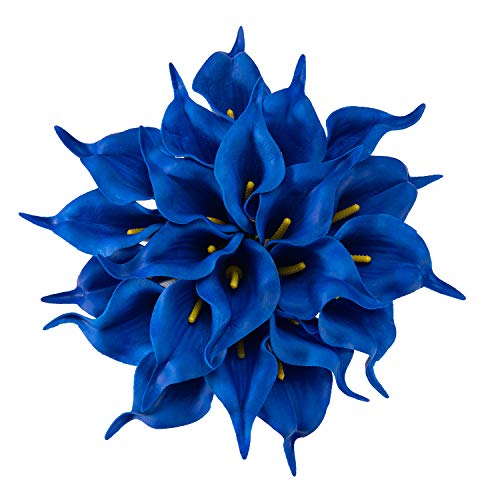 Crafjie 22pcs 13.4 Inch Lataex Real Touch Artificial Calla Lily Flowers, for Home Decor for Spring Flowers, Home Kitchen, Wedding Decorations, and centerpieces.（Navy Blue） - color: Navy Blue